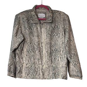 Vintage Petite Sophisticate Silk BomberJacket Reptile Smocked Drop Waist Sz M